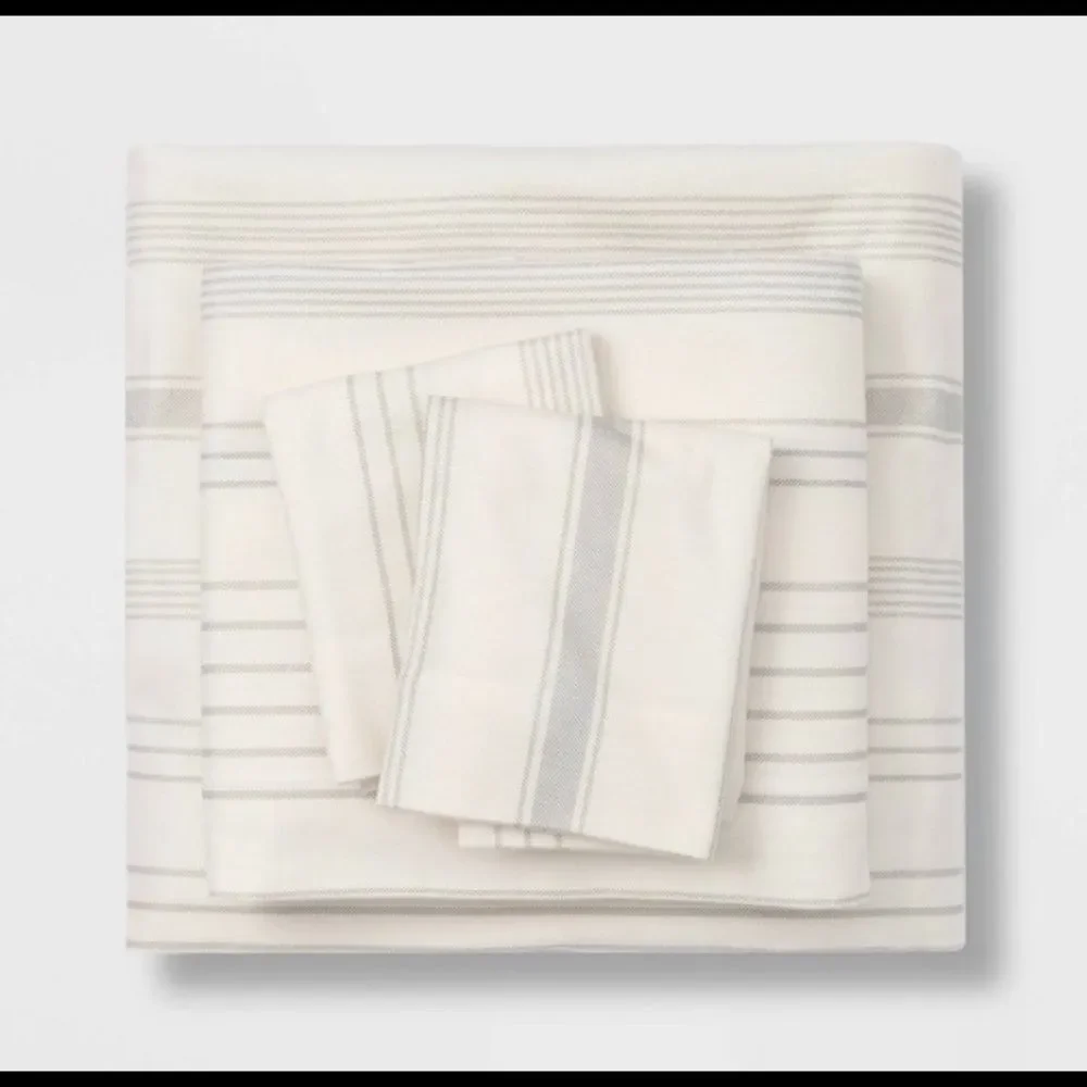 Threshold cream & gray striped twin flannel sheets‎